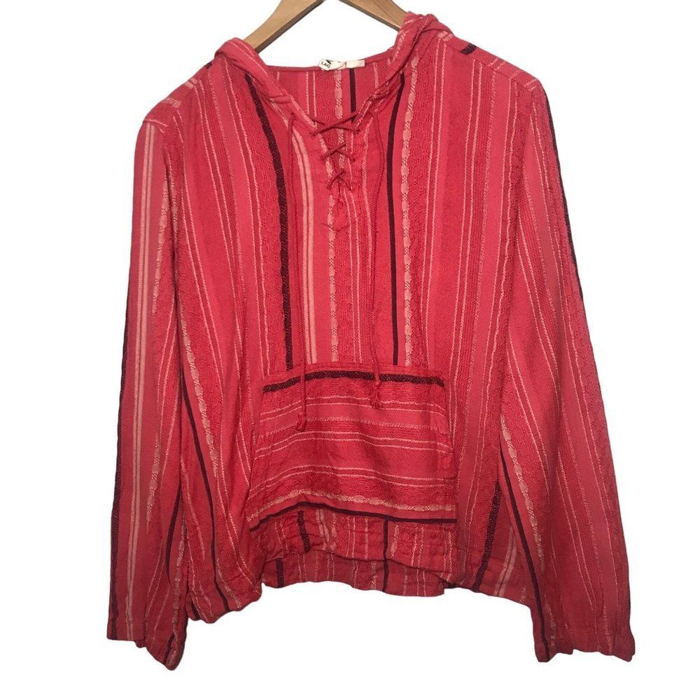 Lagaci Boho Striped Hooded Top XL Kangaroo Pocket Hippie Festival Shirt
